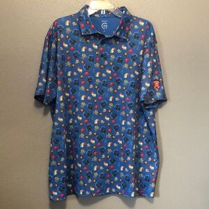 Vitamin G golf polo Men's XL Sand Point Hilly Dilly Country Club fun print shirt